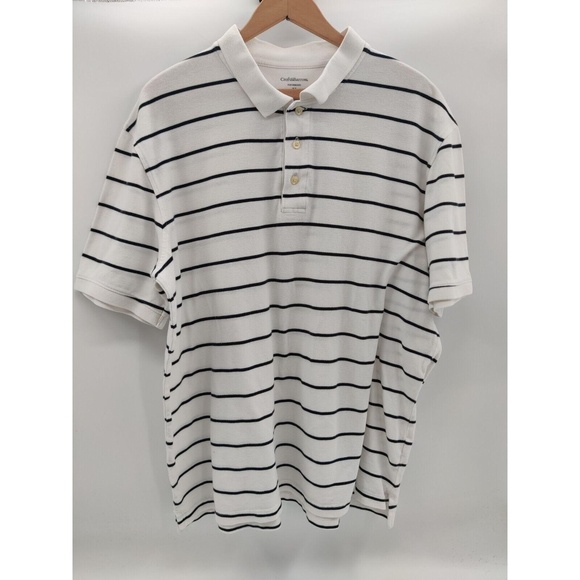 Croft&Barrow Mens Polo Shirt XL White Black Stripes Collared Short Sleeve - Picture 2 of 8